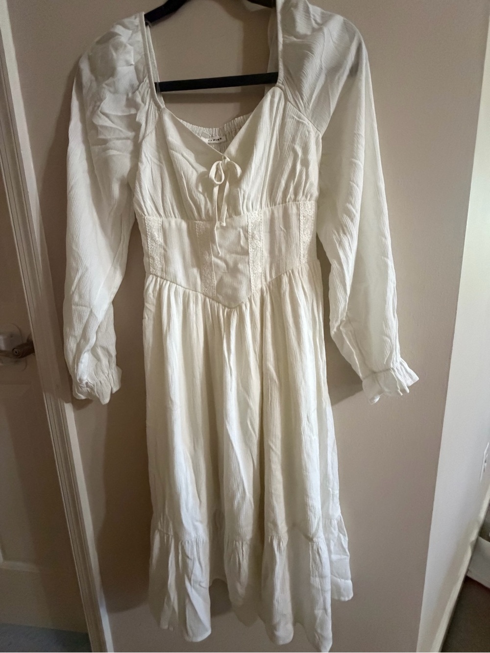 Ivory Long Sleeve Peasant Midi Dress